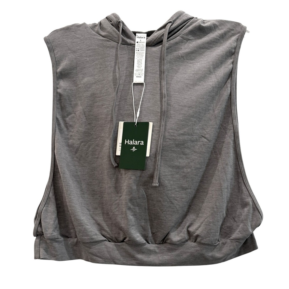 New Halara Size Large Grey Sleeveless Hoodie Cropped Activewear Tank Top NWT